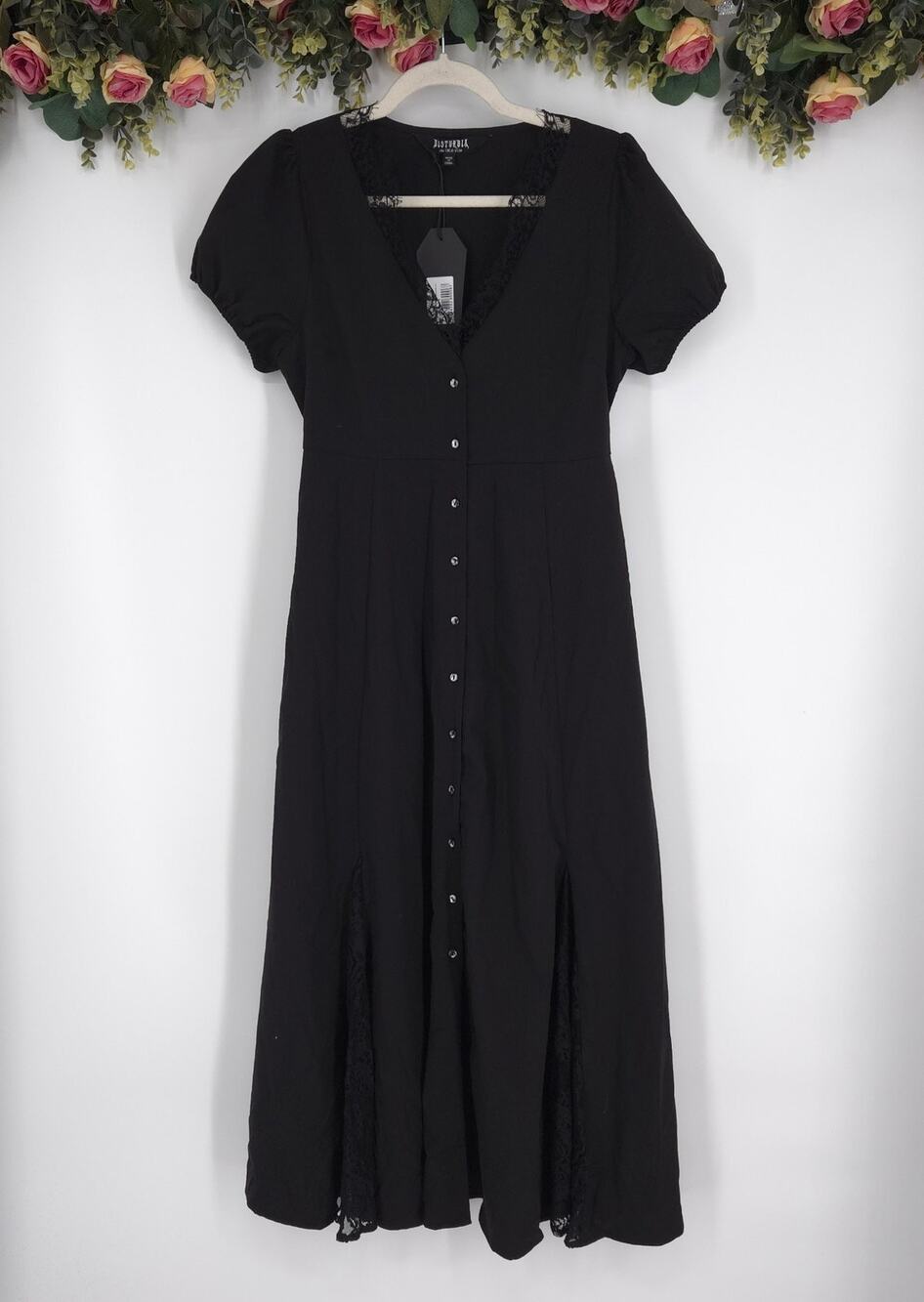 Disturbia Taissa Floral Lace Button Up Black Midaxi Dress Size 6 NWT